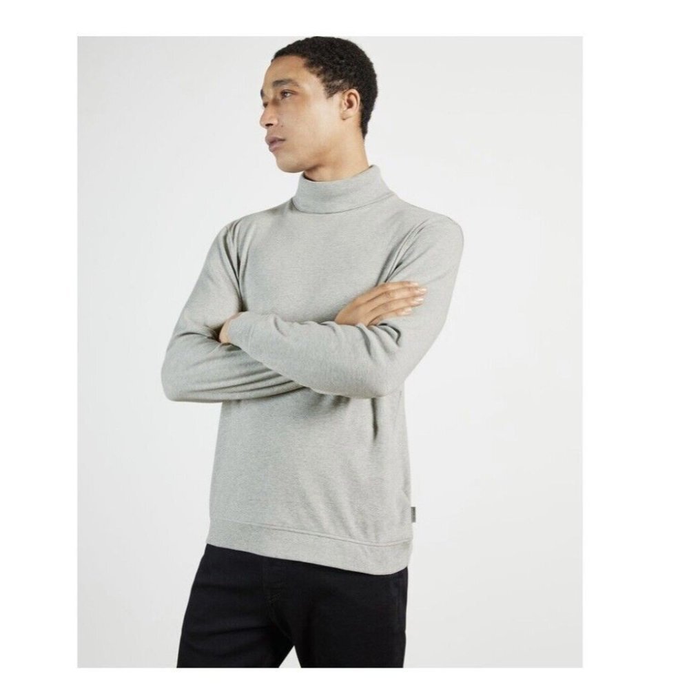 Ted Baker Mens Humour Jersey Gray Rollneck Long Sleeve Top NATURAL Size 7 US 3XL